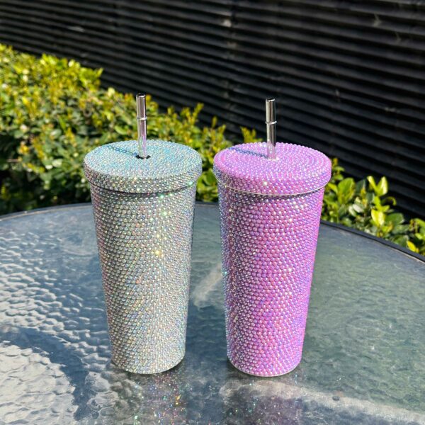 500ml in Stock Coffee Mug Luxury Skinny Straight Double Walled Vacuum Insulated Bling Rhinestone Crystal Tumbler