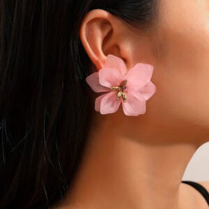 PINK ACRYLIC 3D FLOWER EARRINGS 2